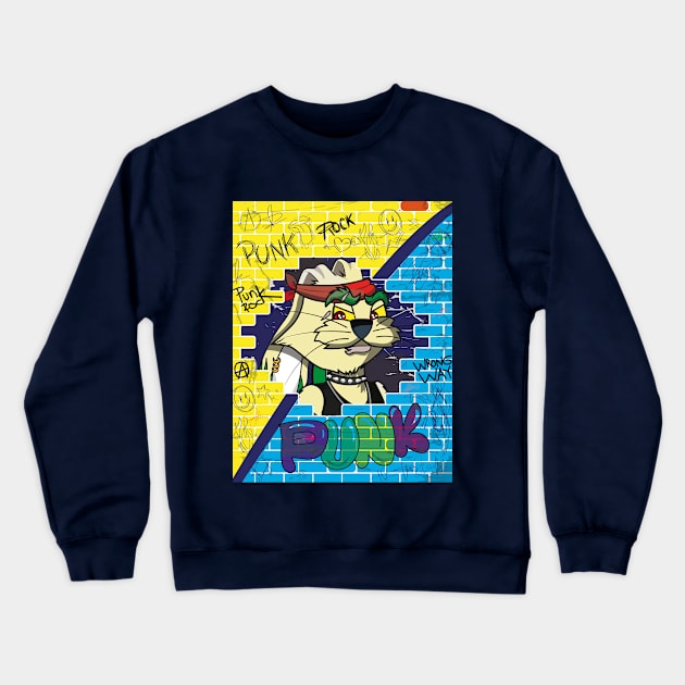 Punk Art with a Rabbit Crewneck Sweatshirt by HarlinDesign